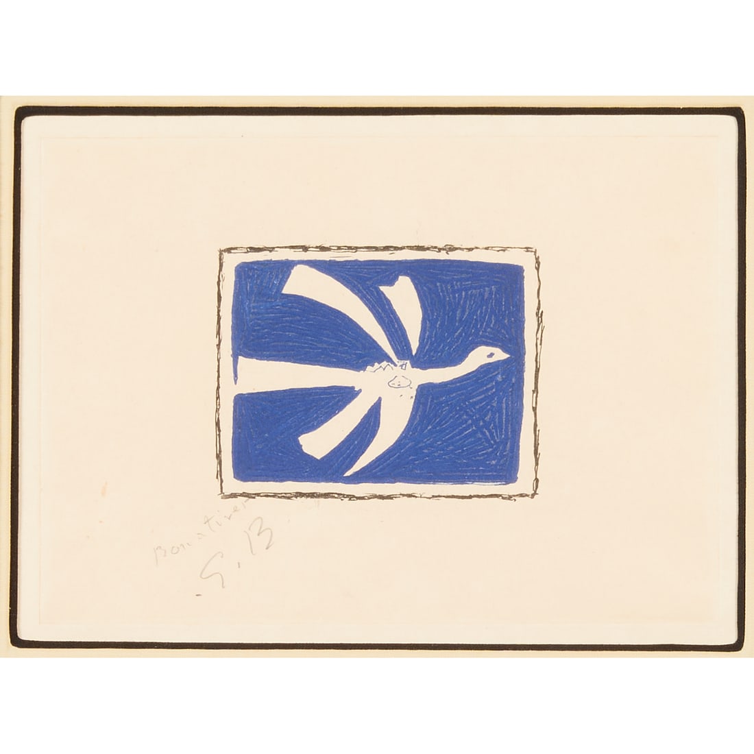 George Braque, Oiseau Blanc Sur Fond Bleu, lithograph (1 of 4)