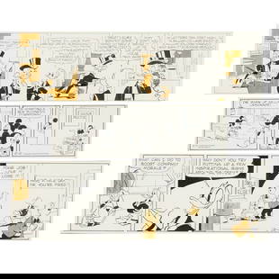 Three Walt Disney Daily Comic Strips: Walt Disney Studios (1923-present),;Three Daily Comic Strips, ink and polka dotted sheets on paper,;including (i) A Penny Saved is A Penny Got!, featuring Donald Duck and Scrooge McDuck, 1973, (ii) In