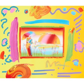 Peter Max, Rainbow Umbrella Man, acrylic on color print