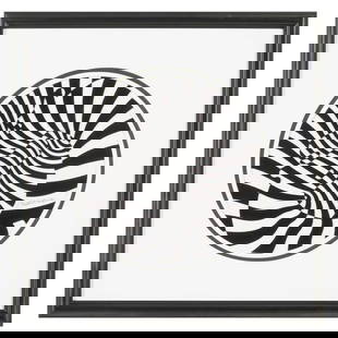 Victor Vasarely, Zebra, acrylic disc: VICTOR VASARELY (Hungarian, 1906-1997), Zebra, acrylic disc, [approximate dimensions - sight: 11 inches diameter], signed lower right.