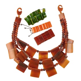 Collection of Bakelite Jewelry Including Horn Necklace