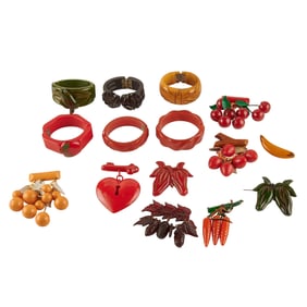 Collection of Carved Bakelite Jewelry