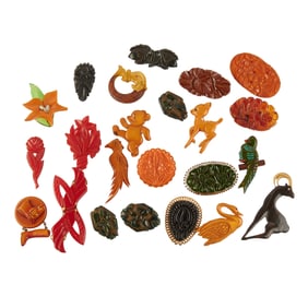 Collection of Carved Bakelite Brooches