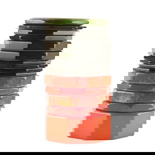 Collection of Octagonal Bakelite Bracelets: Collection of Octagonal Bakelite Bracelets. In black, red and one green.