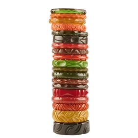 Collection of Nineteen Carved Bakelite Bracelets