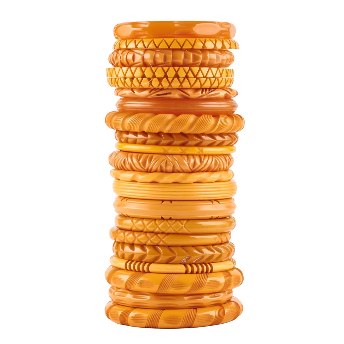 Collection of Carved Butterscotch Bakelite Bracelets (1 of 2)