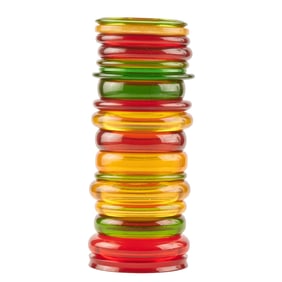 Collection of Red, Green and Yellow Translucent Apple Juice Bakelite Bracelets