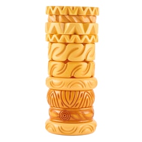 Collection of Ten Carved Butterscotch and Bone Bakelite Bracelets