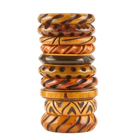 Collection of Ten Carved Earth Tone Bakelite Bracelets