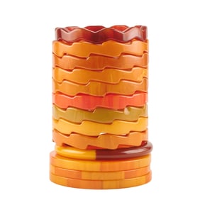 Collection of Thirteen Zig-Zag and Checkered Bakelite Bracelets