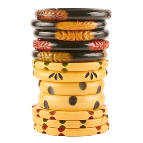 Collection of Twelve Carved Bakelite Bracelets