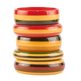 Collection of Five Striped Bakelite Bracelets
