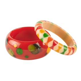 Two Bakelite Polka Dot and Bowtie Bracelets
