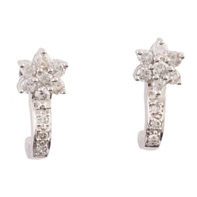 Pair of Diamond, 14k White Gold Earrings
