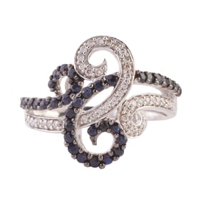 Diamond, Sapphire, 14k White Gold Ring