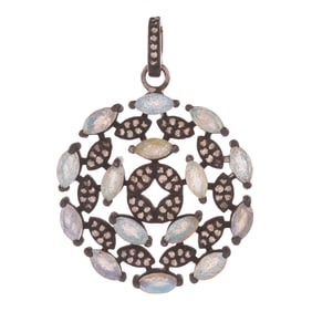 Labradorite, Diamond, Oxidized Silver Pendant