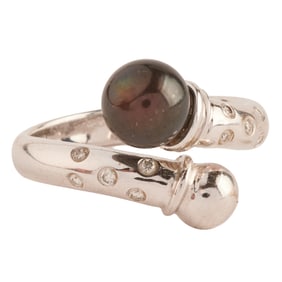Cultured Pearl, Diamond, 14k White Gold Ring