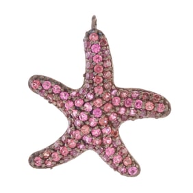 Rhodolite Garnet, Oxidized Silver Starfish Pendant