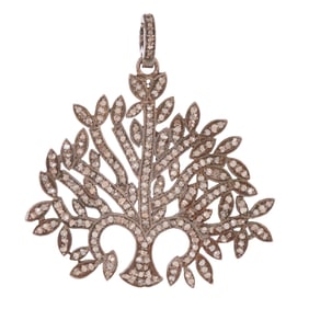 Diamond, Oxidized Silver Tree Pendant