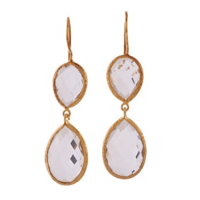 Pair of Rock Crystal Quartz, Vermeil Drop Earrings