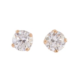 Pair of Diamond, 14k Yellow Gold Stud Earrings