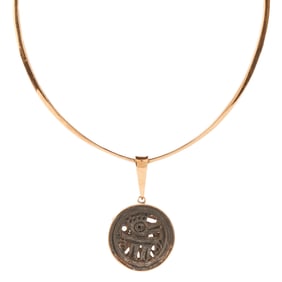 South American Hardstone, 14k Yellow Gold Pendant Necklace