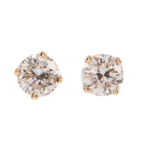 Pair of Diamond, 14k Yellow Gold Stud Earrings