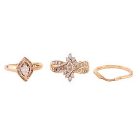 Collection of Three Diamond, 14k Yellow Gold Rings