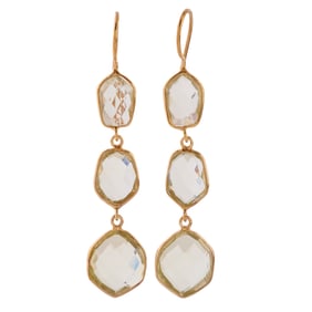 Pair of Green Quartz, Vermeil Drop Earrings