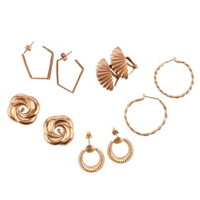 Collection of 14k Yellow Gold Earrings & One Pair of Jackets