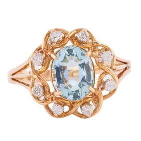 Aquamarine, Diamond, 14k Yellow Gold Ring