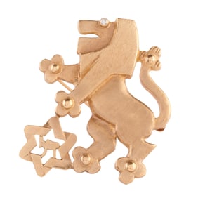 Diamond, 14k Yellow Gold "Lion of Judah" Pendant Brooch