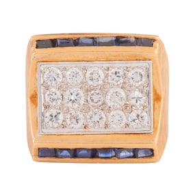 Men's Diamond, Sapphire, 18k Yellow Gold Ring