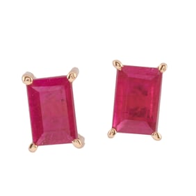 Pair of Ruby, 14k Yellow Gold Stud Earrings