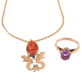 *Amethyst, Coral, Sapphire, Diamond, Gold Jewelry Suite