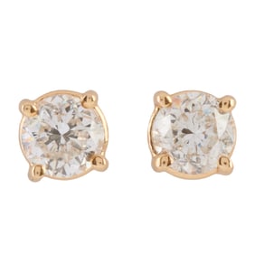 Pair of Diamond, 14k Yellow Gold Stud Earrings