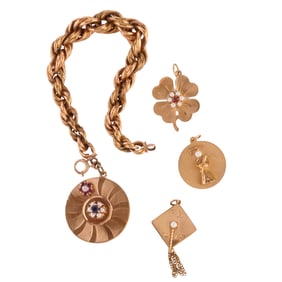 Multi-Stone, 14k Yellow Gold Charm Bracelet with Loose Charms
