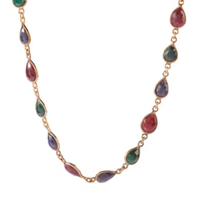 Ruby, Sapphire, Emerald, Vermeil Necklace