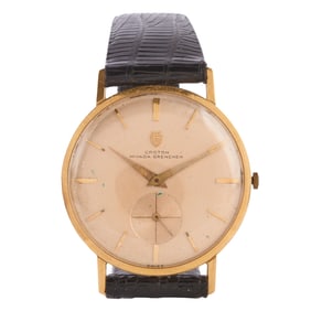 Men's Croton 18k Yellow Gold, Leather Wristwatch