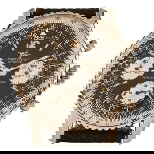 Breitling Navitimer Stainless Steel, Leather Wristwatch - Ref. No. 806: Breitling Navitimer Stainless Steel, Leather Wristwatch - Ref. No. 806. DIAL: Round, black and silver, Arabic and index hour markers, three outer tracks, three subsidiary dials at 3, 6 and 9 o'clo