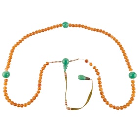 Chinese Mandarin Amber, Green Glass Court Necklace