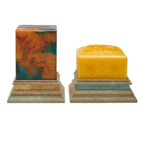 Two Large Chinese Carved Soapstone Stamps