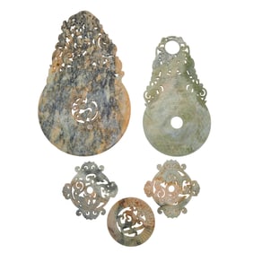 Five Chinese Hardstone Bi Discs
