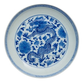 Chinese Blue and White Dragon Charger