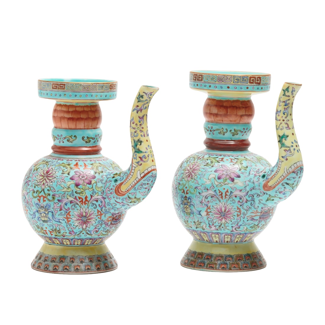 Pair of Tibetan Famille Rose Ewers, Penba Hu (1 of 5)