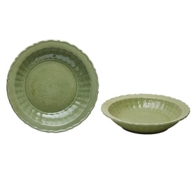 Two Large Chinese Celadon Chargers