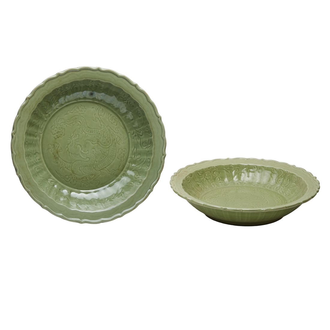 Two Large Chinese Celadon Chargers (1 of 3)