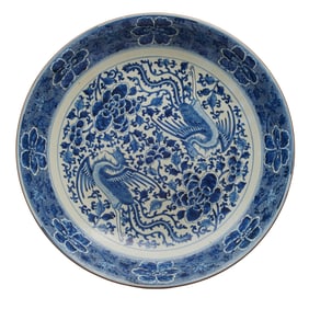 Large Chinese Blue and White Phoenix Charger
