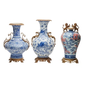 Three Chinese Export Blue and White Vases