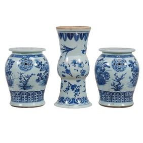 Three Chinese Blue and White Porcelain Stools and Vase